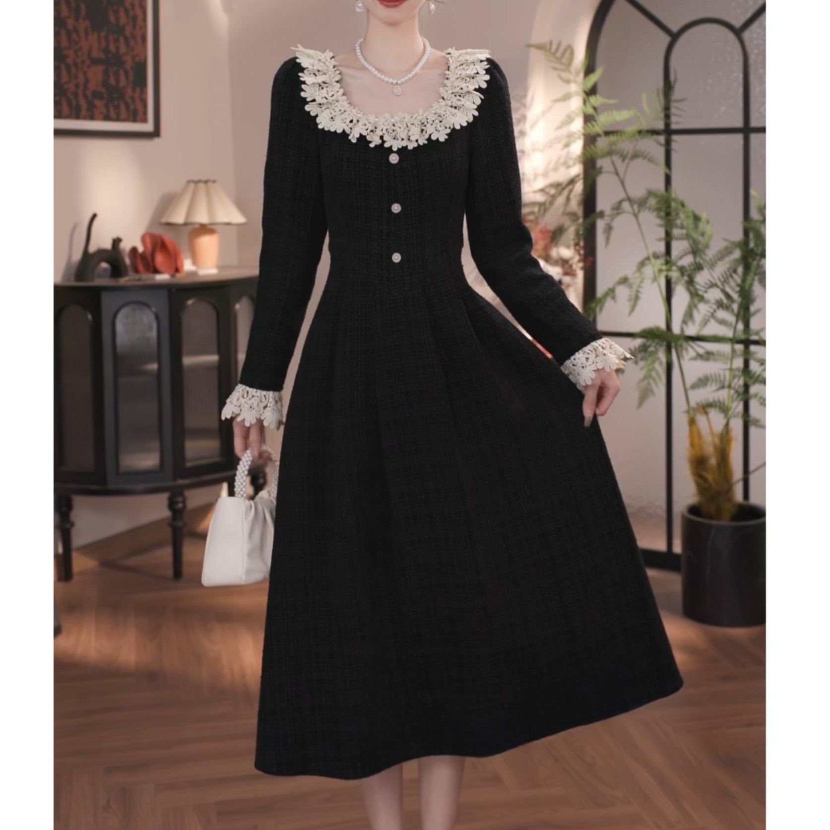 薇宝儿-佳佳-秋冬新款轻奢收腰显瘦小香编织连衣裙-3N642Q