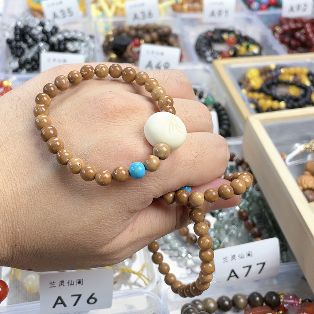 檀香木手串银S925镀金镶嵌