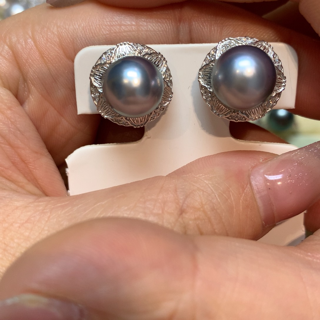 海水珍珠耳饰银S925镶嵌