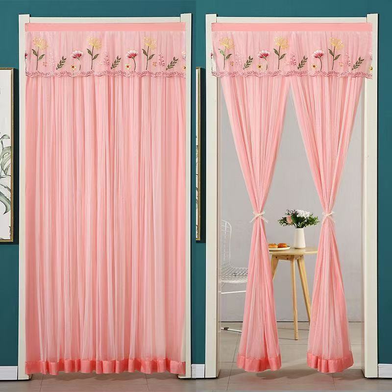 免打孔安装门帘防走光卧室家用门帘防蚊蝇蕾丝纱帘双层隔断四季帘