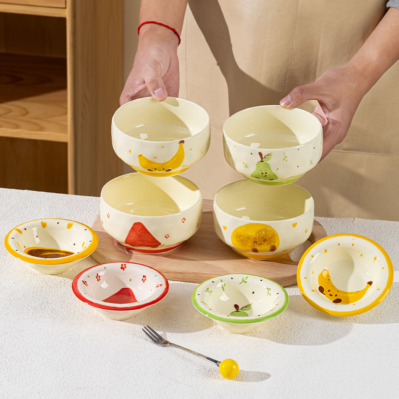 芬利兰缤纷水果4.5英寸4碗4味碟8件套陶瓷碗盘创意碗碟盘套装