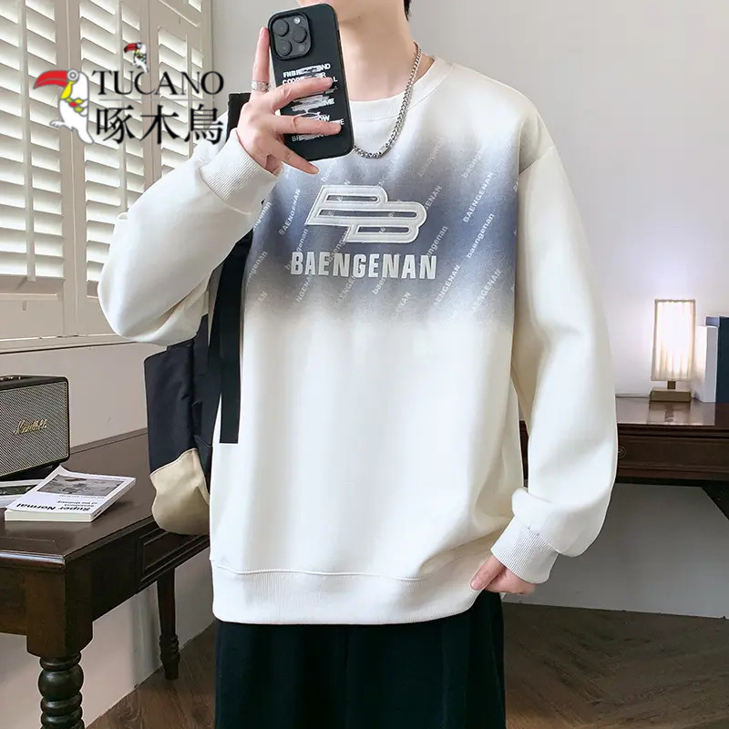 啄木鸟春秋季新款长袖大码青少年圆领宽松卫衣休闲潮流秋装打底衫