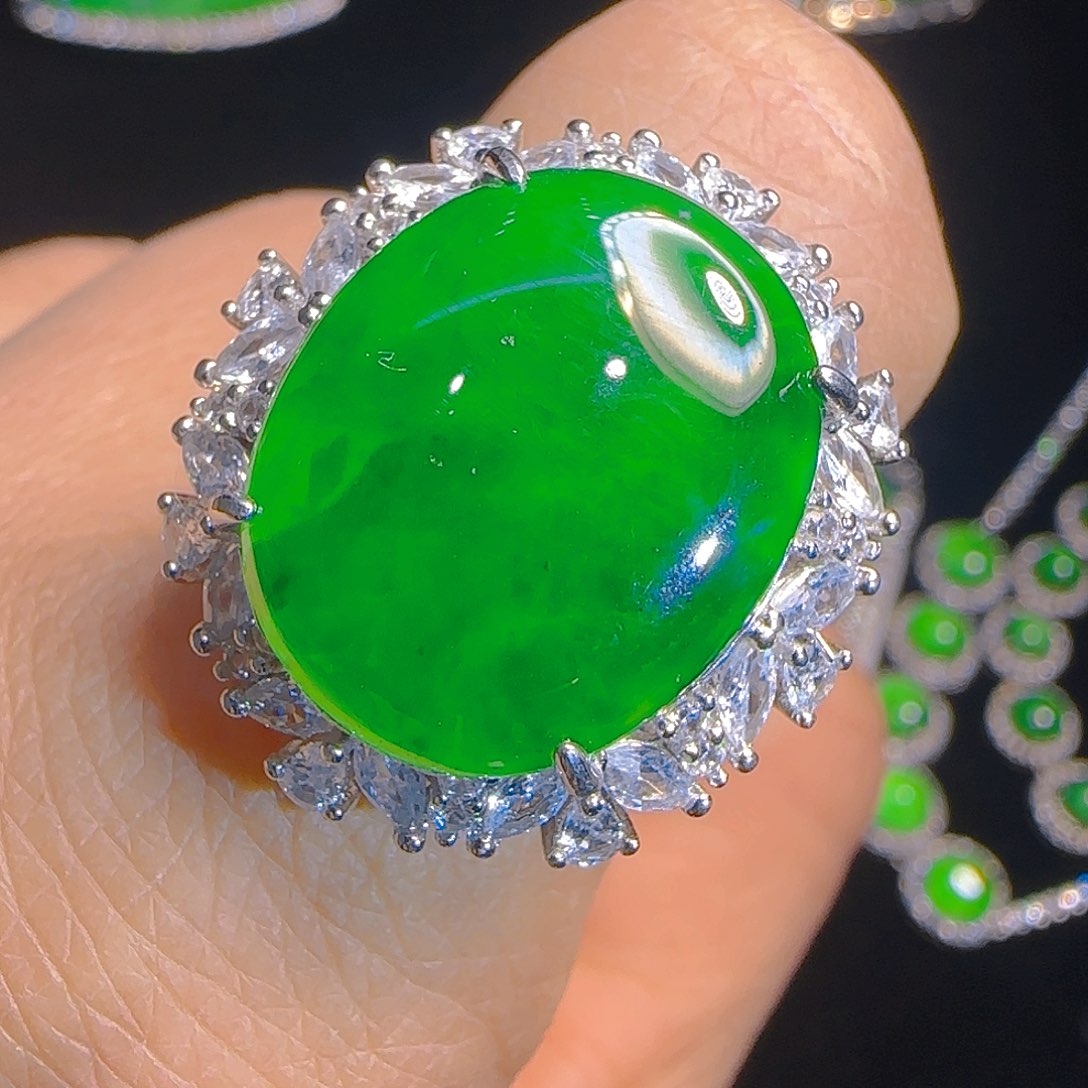 翡翠戒指银S925镶嵌天然