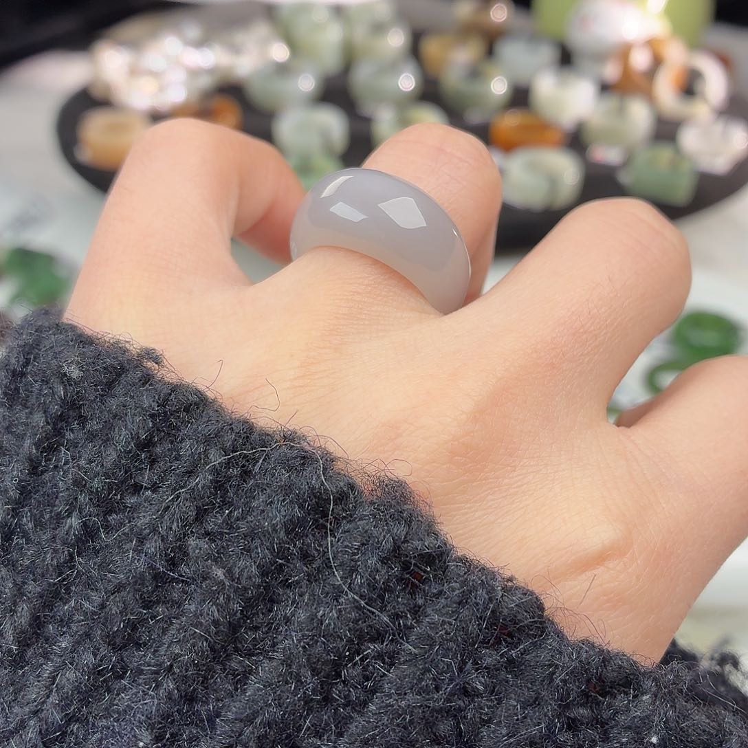 和田玉未镶嵌戒指S99烟紫馒头17.2