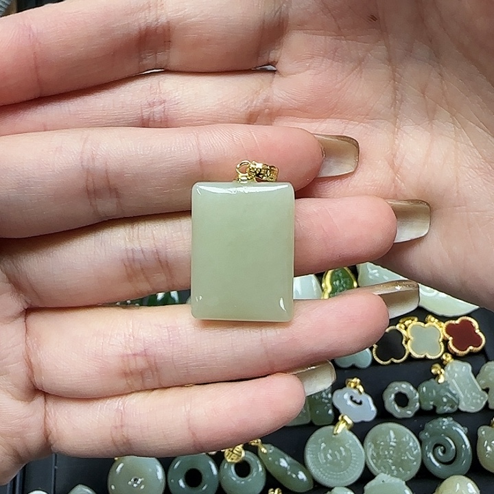 和田玉颈饰银S925镶嵌