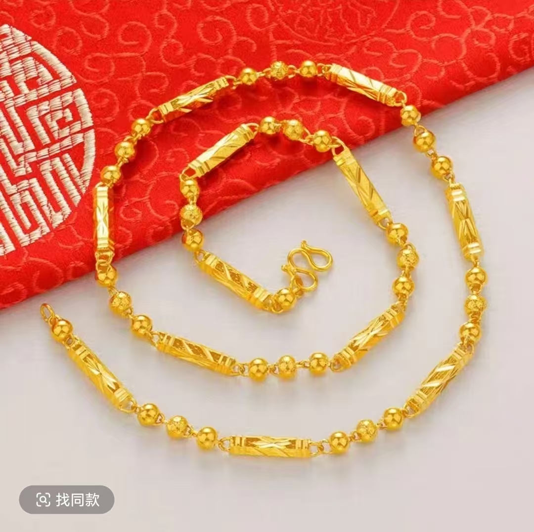 合金项链 合金项链【六角竹节项链】时尚百搭经典款男女款仿金饰品