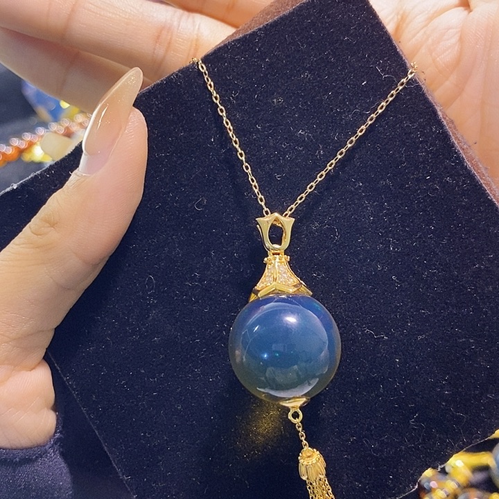 蓝珀银S925镶嵌珠宝奇石墨西哥蓝珀吊坠20