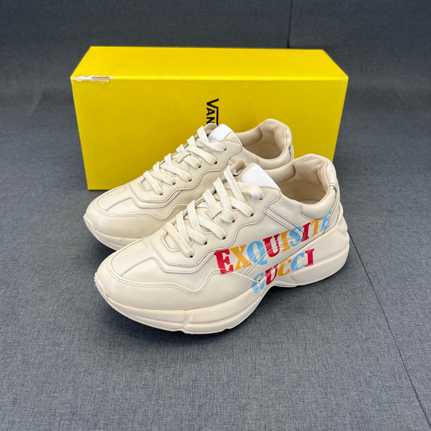 95新 GUCCI/古驰 码数36.5 gucci鞋 rhyton 彩虹象牙白 配盒