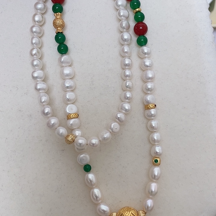 淡水珍珠合金项链拍二发一7-8mm小石头巴洛克新中式风65厘米