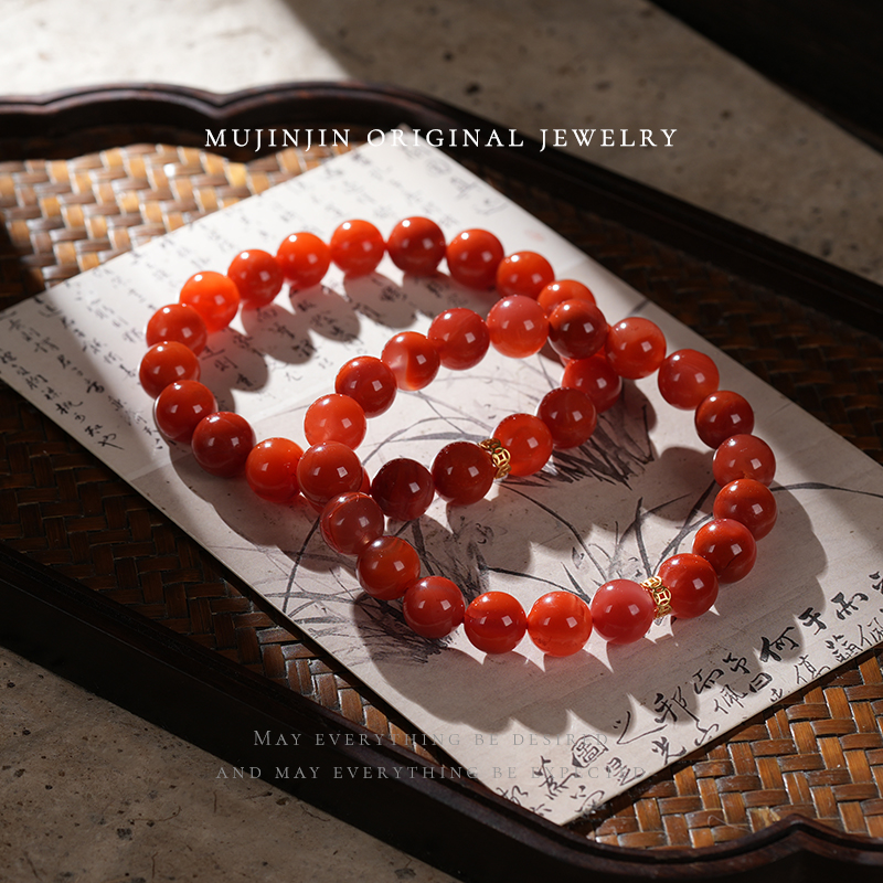 【木槿槿】天然南红玛瑙手链女款约9m时尚单圈串珠手串多样性发一