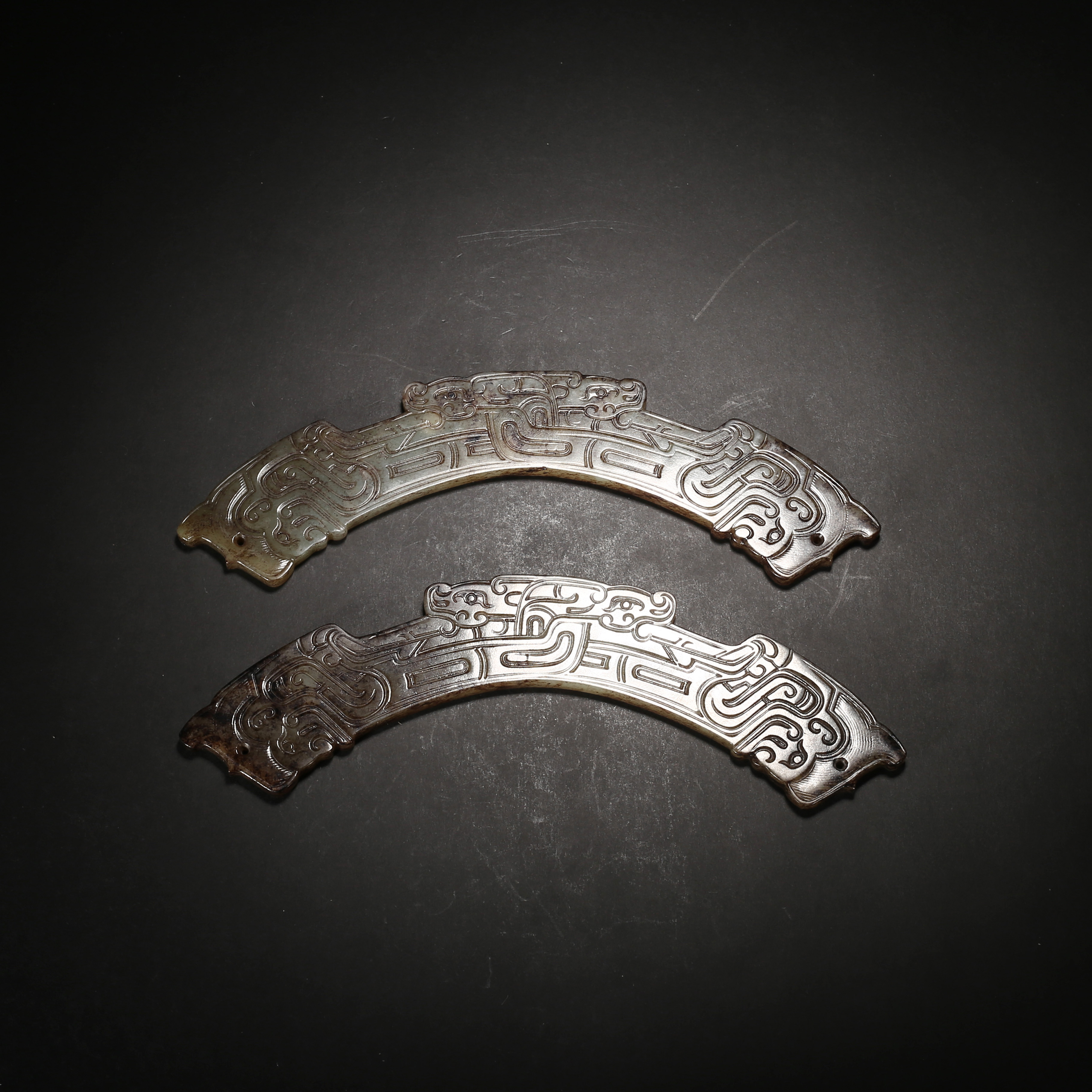 明代*人龙文玉璜一对/01DHC0596/和田玉【北京文博】