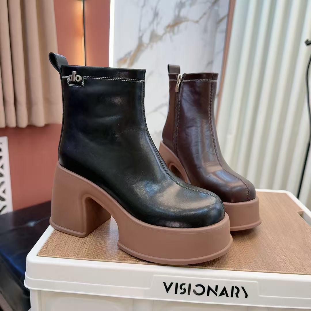 法式粗跟小短秋冬新款真皮高跟鞋百搭马丁靴厚底瘦瘦靴子2696-02