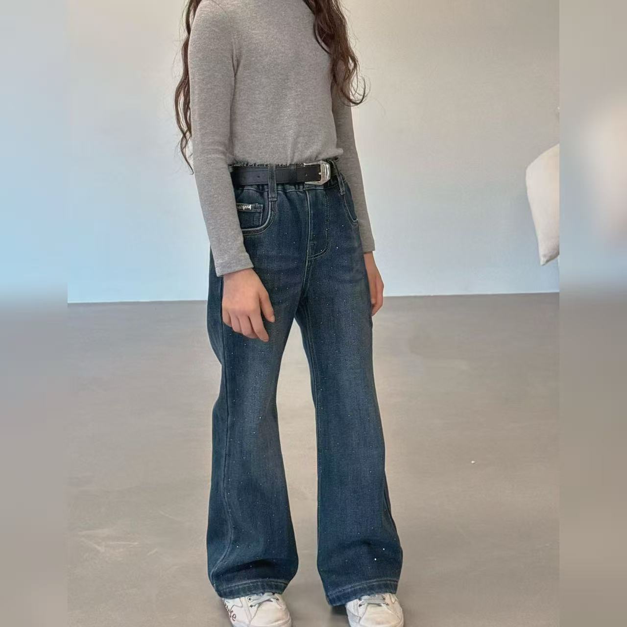 【2025秋冬韩款】满天星儿童加绒微喇牛仔裤x1656