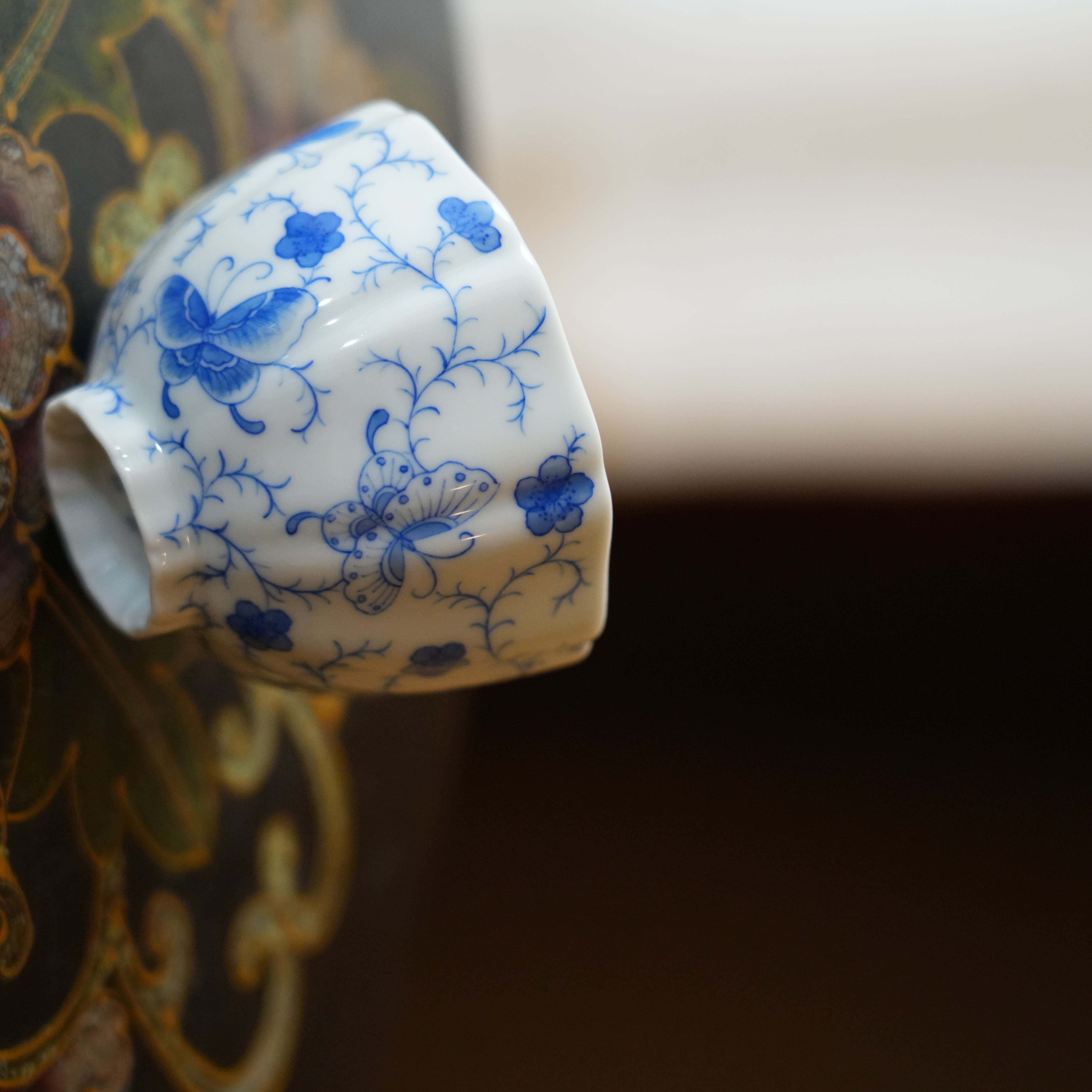 【雲梦】月造见物-幽花蝶梦花口八方杯