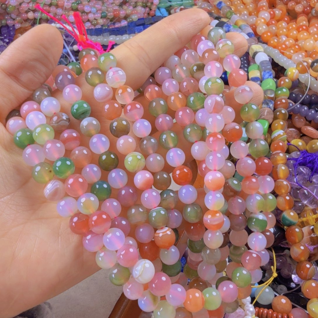 珠宝半成品银S925镶嵌芙蓉石卡8一条珠