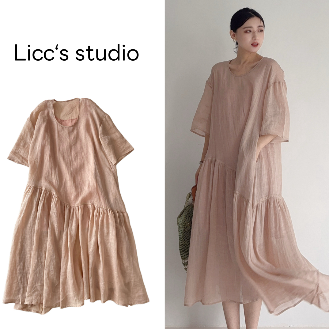 李cc·早秋文艺风苎麻松弛感温柔大摆连衣裙长裙