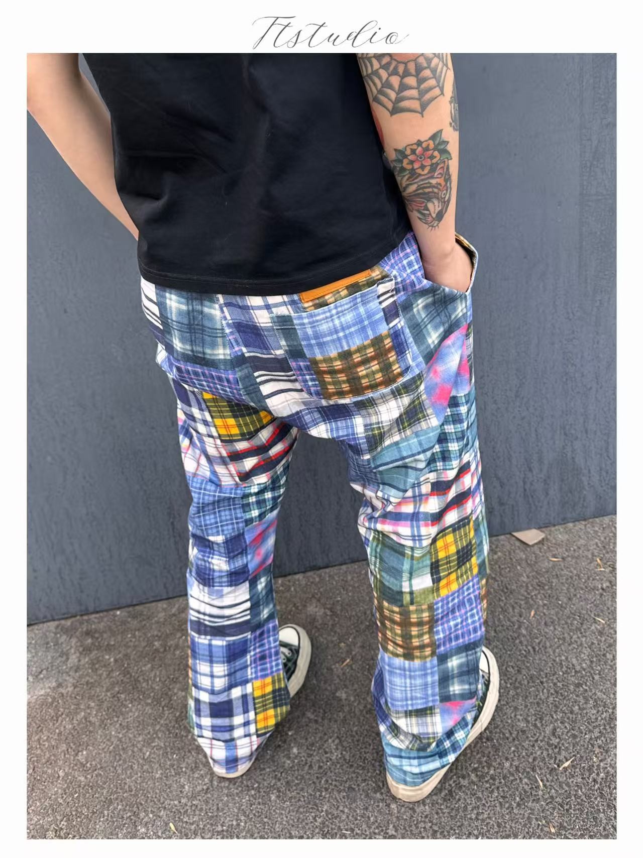 Ttstudio【百家布】原创秋冬全棉弯刀版型抽绳松紧男女同款格子裤