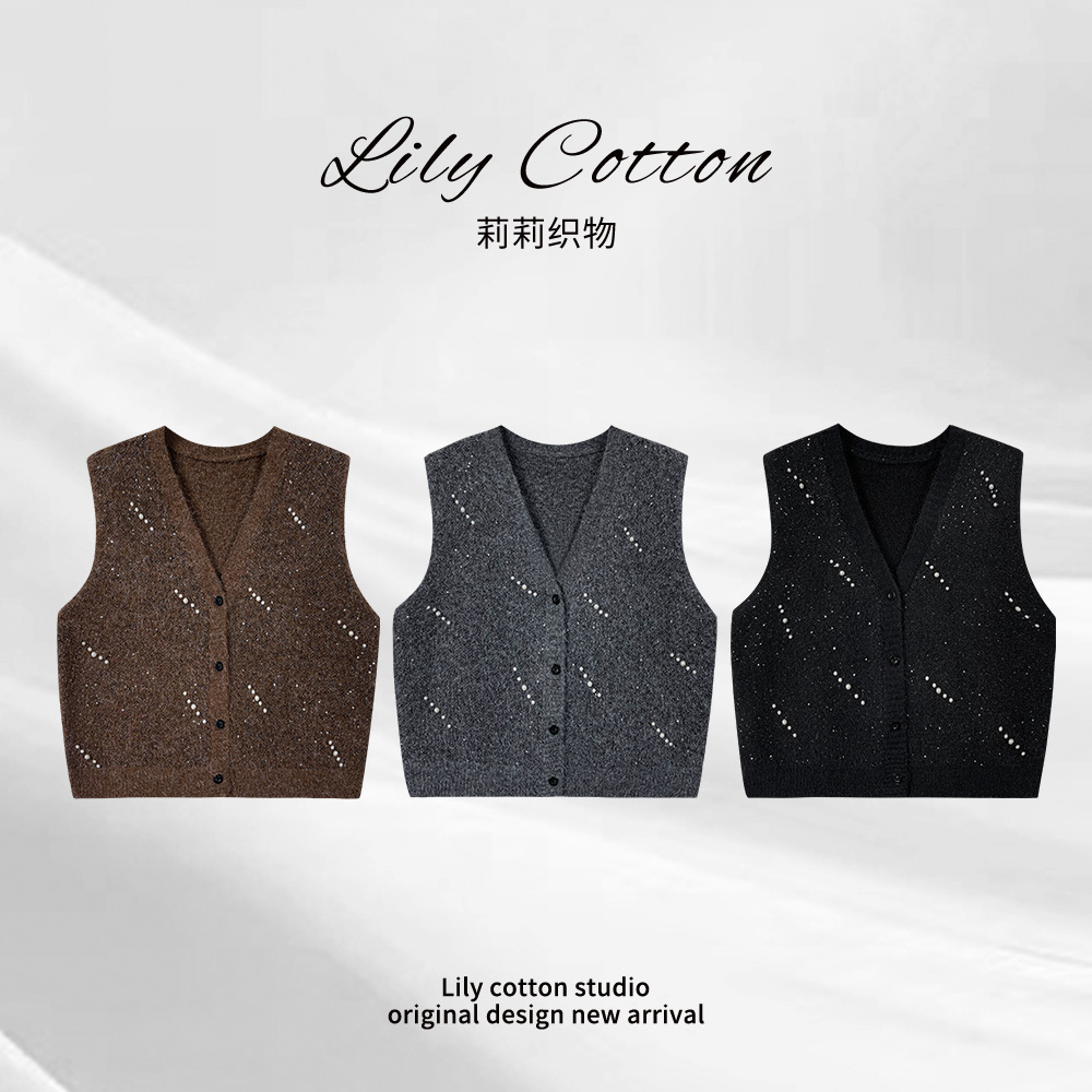 暮色呢语 V领叠穿绵羊毛针织马甲慵懒松弛显瘦坎肩外套YL-6201361