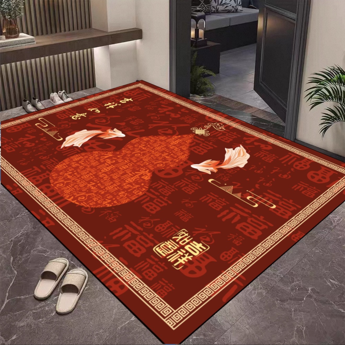 印象【福禄吉祥】亚麻抗脏降尘防滑入户门地垫地毯耐脏防滑脚垫