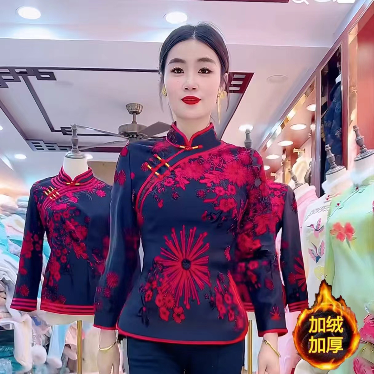 （BB26）旗袍上衣加绒加厚秋冬复古显瘦保暖民族新款改良中年妈妈装