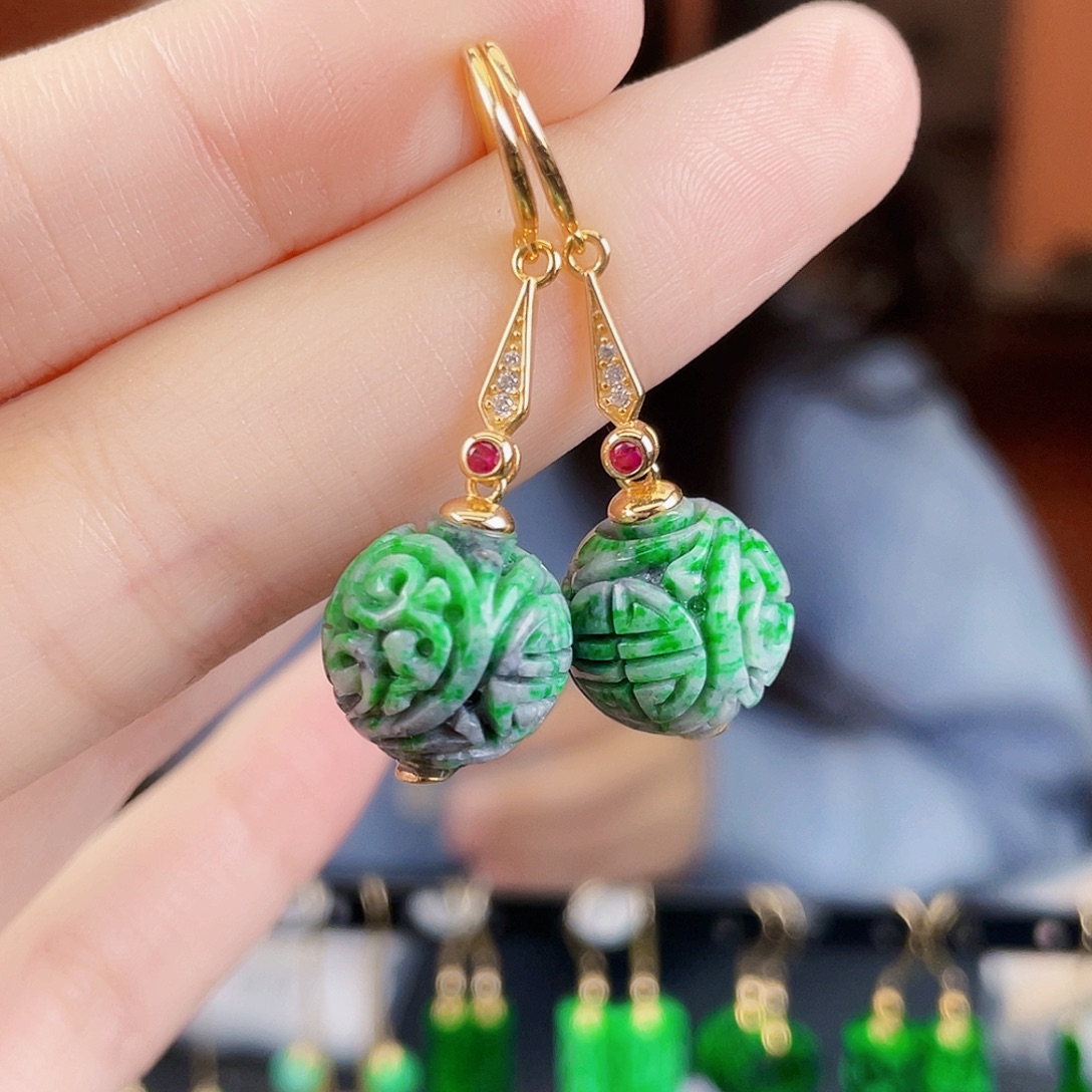 翡翠银S925镶嵌耳饰