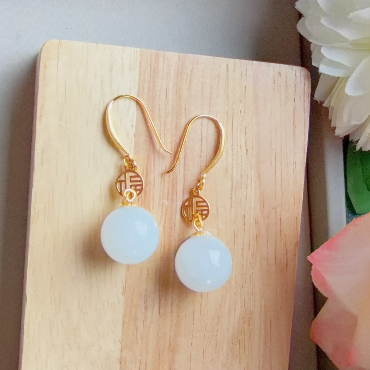 【产品部专享】S925银天然和田玉白玉单珠耳钩百搭款多样性发一cg