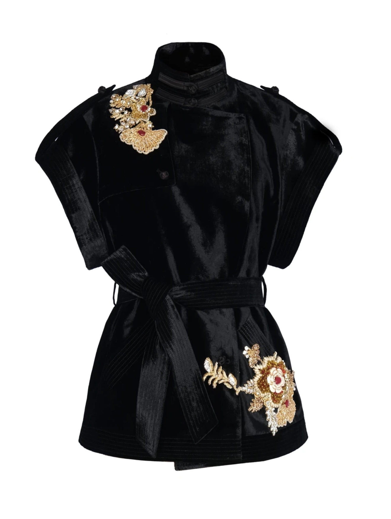 JUNYANG杨君24秋冬新款松柏黑色丝绒风衣马甲（不参与折扣）