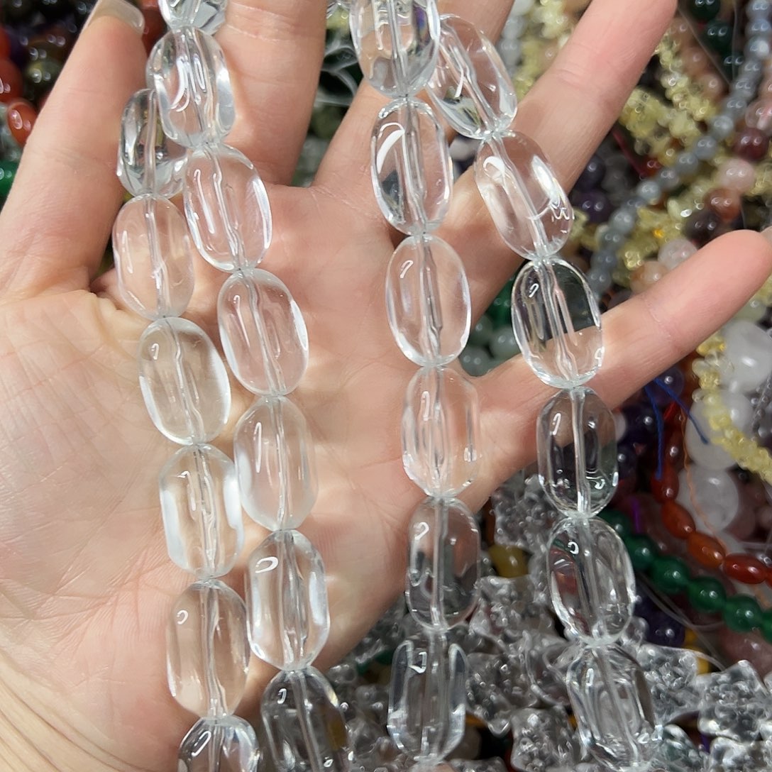 玛瑙/玉髓未镶嵌珠宝半成品，压电白水椭圆大长条