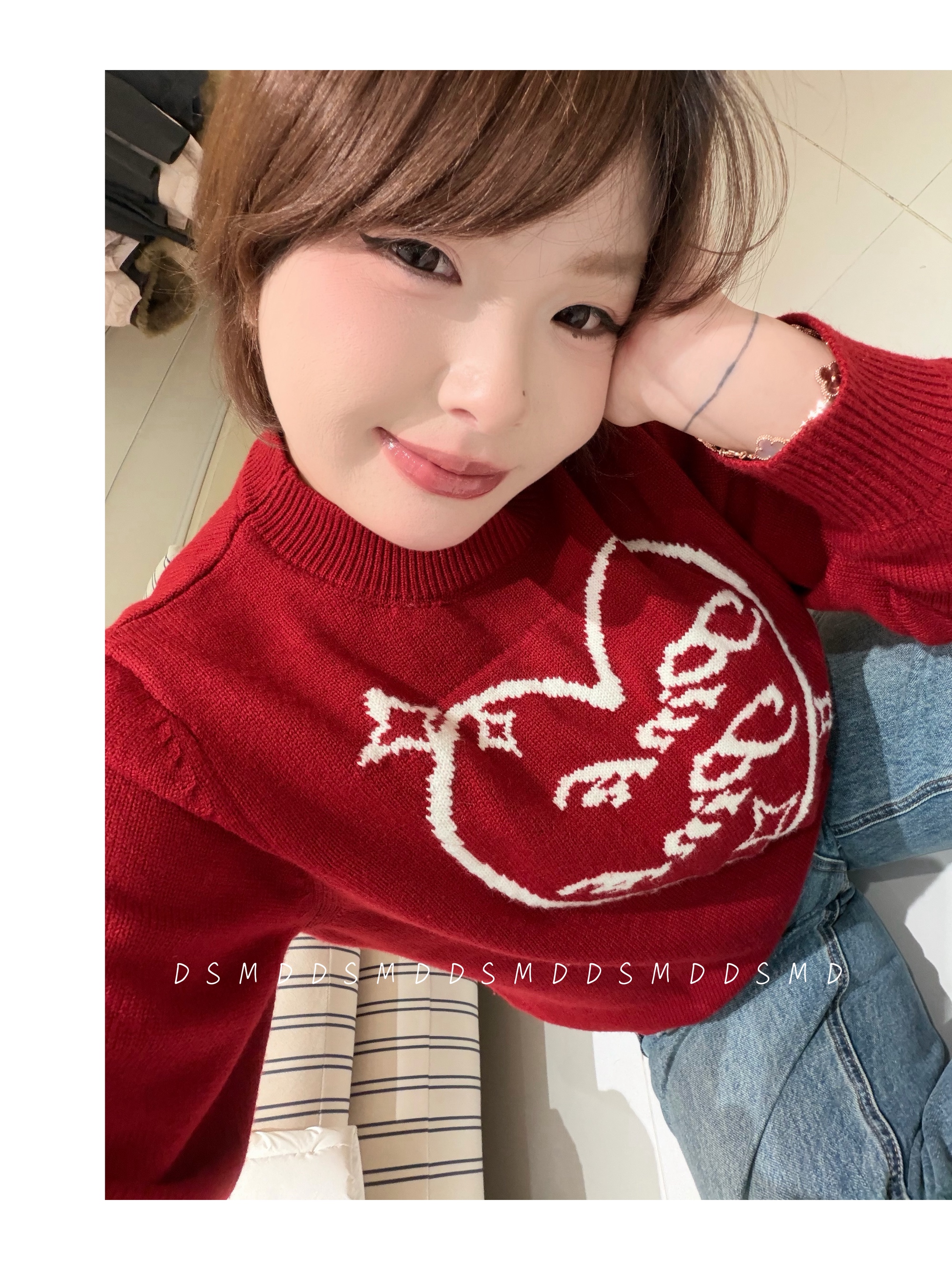 圣诞情书｜D S M D｜大码女装爱心字母正肩宽松显白红毛衣