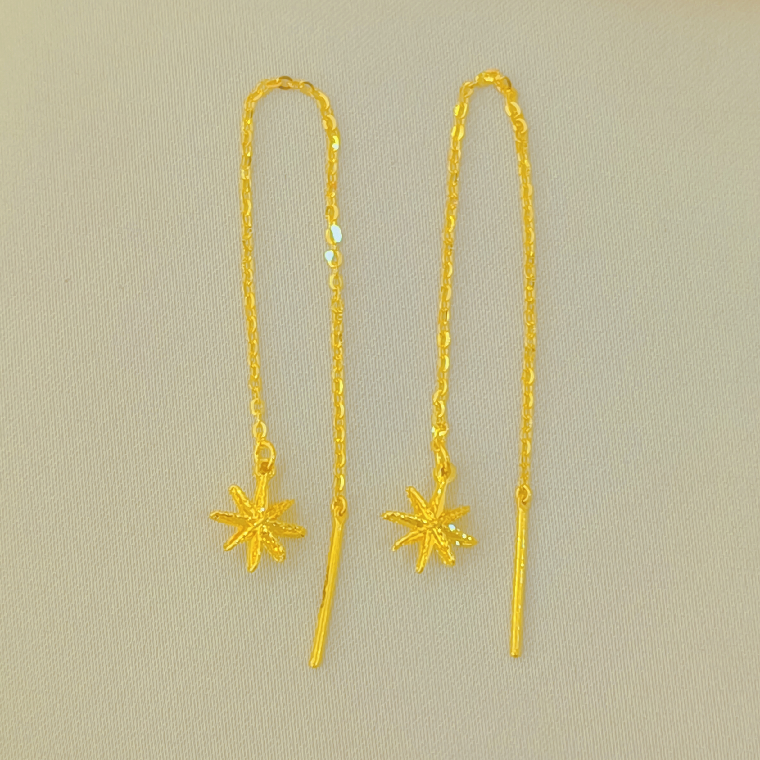 足金999拉丝八芒星直针耳线精致甜美1.24g