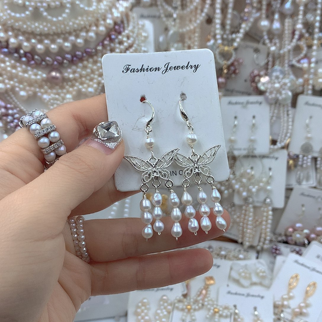 耳饰银S925镶嵌淡水珍珠