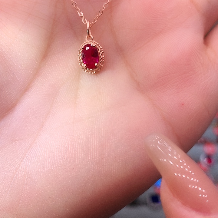 红宝石吊坠(赠链)银S925镶嵌