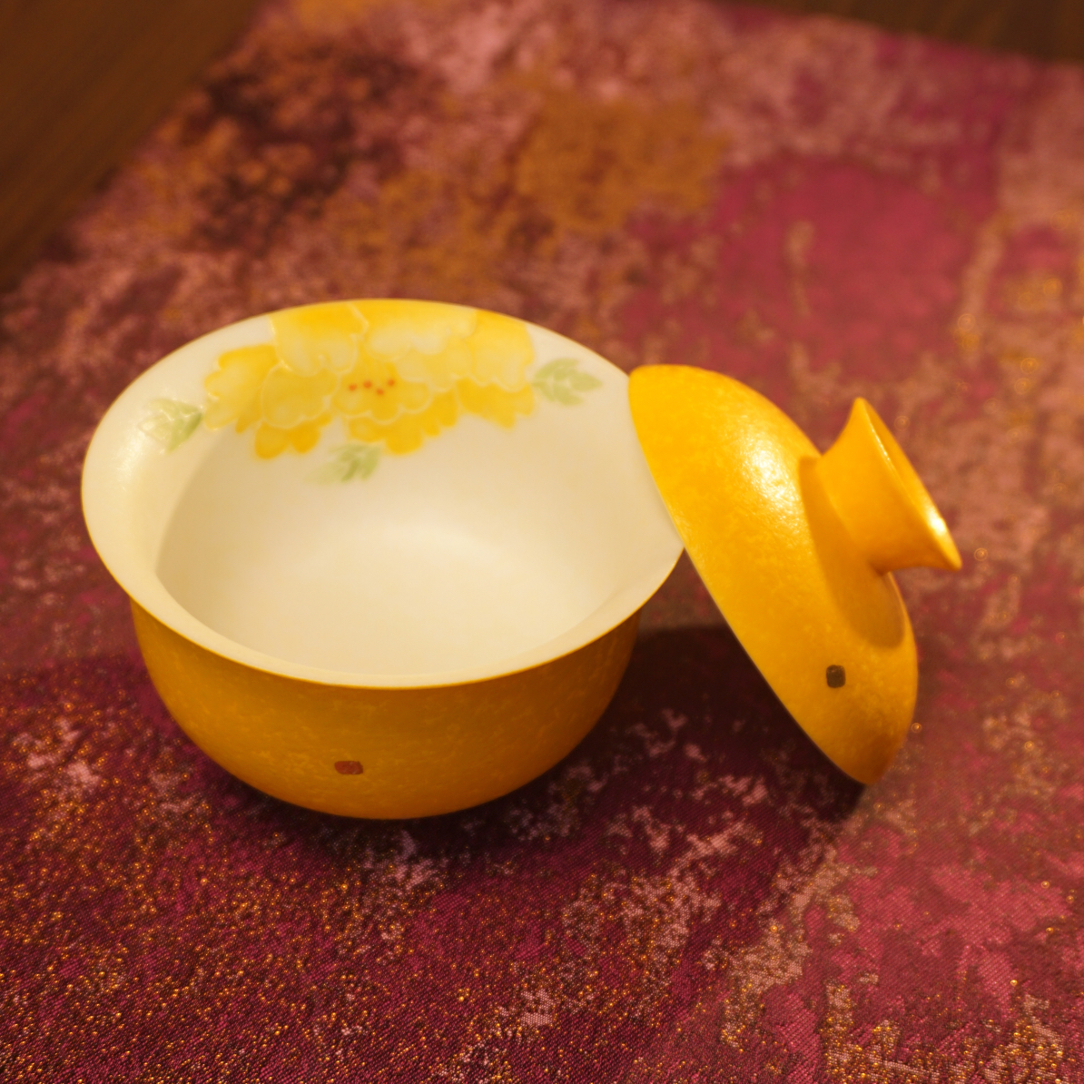 【黄牡丹盖碗】陶瓷纯手绘釉下彩女士精美泡茶碗盖碗