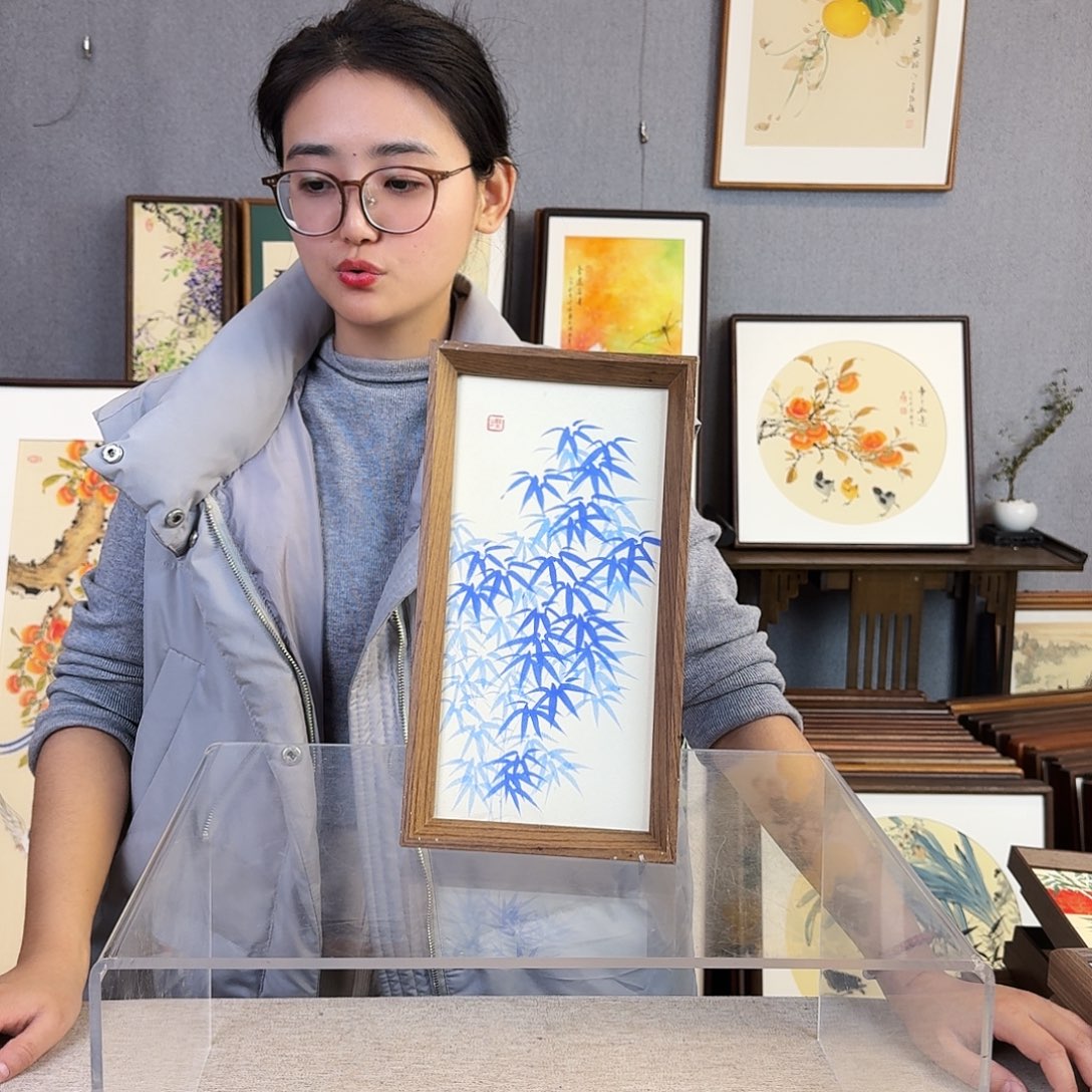 国画手绘带框尺寸：16*29