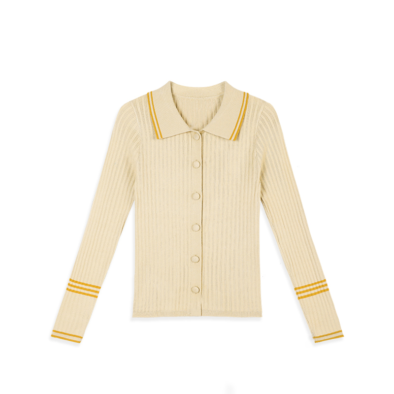 2025韩系百搭长袖针织衫春秋季新款时尚撞色翻领打底女上衣H5-72