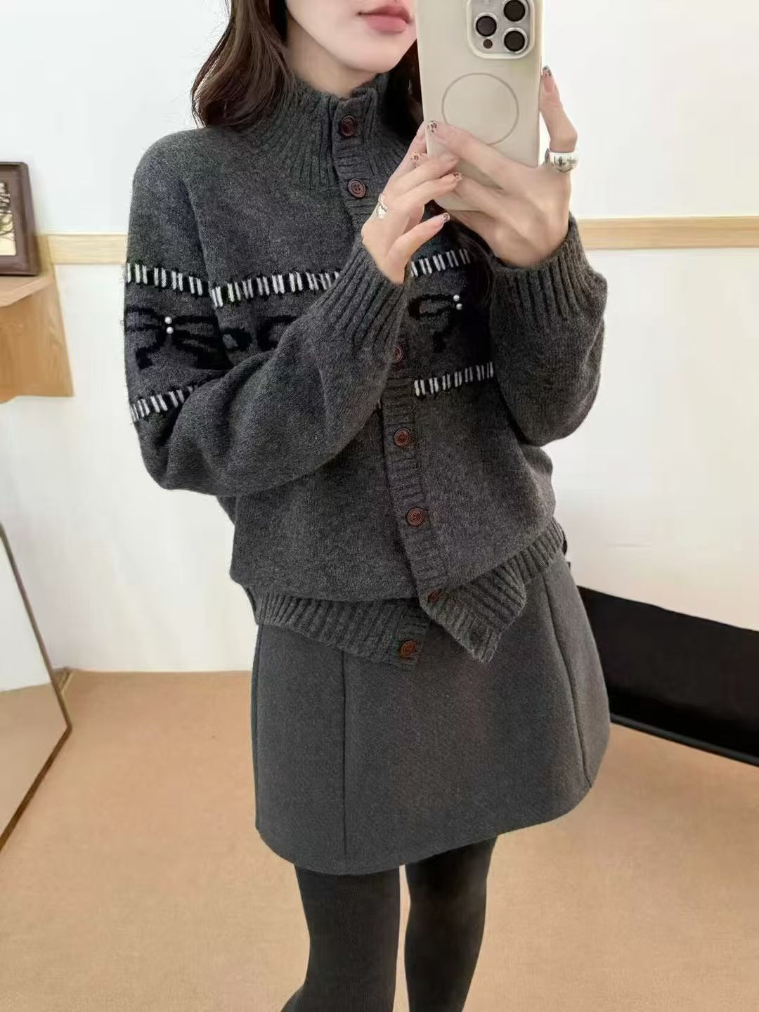 NIIINS 秋冬重工小香风衫针织衫毛针织衫