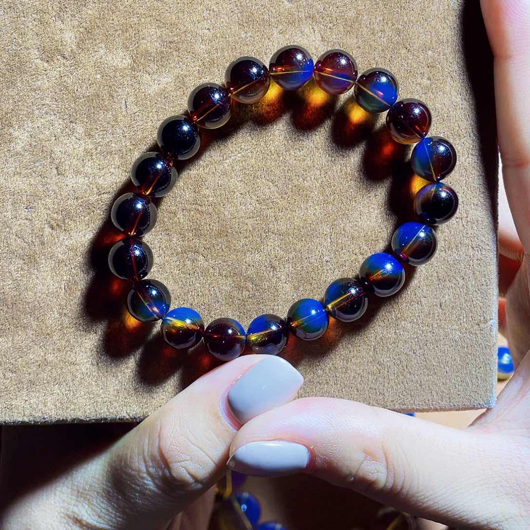 未镶嵌蓝珀裸石8红蓝手串16.5