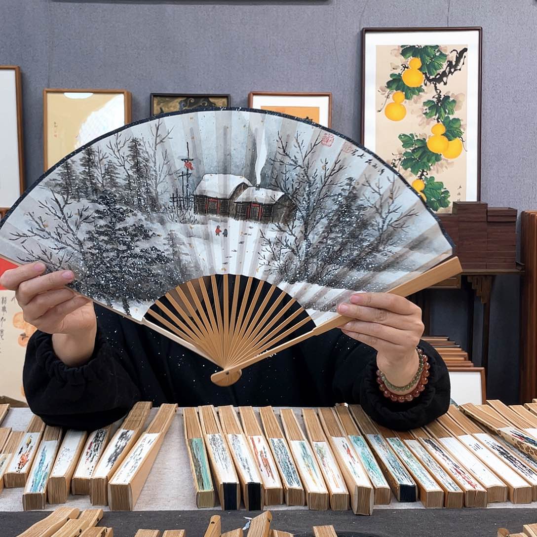 国画95寸玉竹-纯手绘-文玩扇骨（默认粘好）