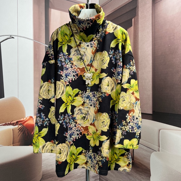 牡丹花开正品原版2025秋冬新款印花圆领长袖女上衣打底衫