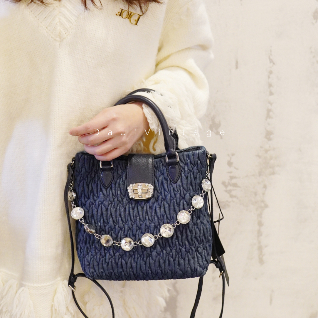 95新 MIU MIU/缪缪 大吉中古/Miumiu丹宁钻扣手提斜挎包