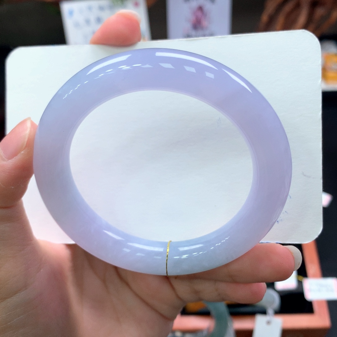 翡翠手镯未镶嵌17号冰胶粉紫胖圆