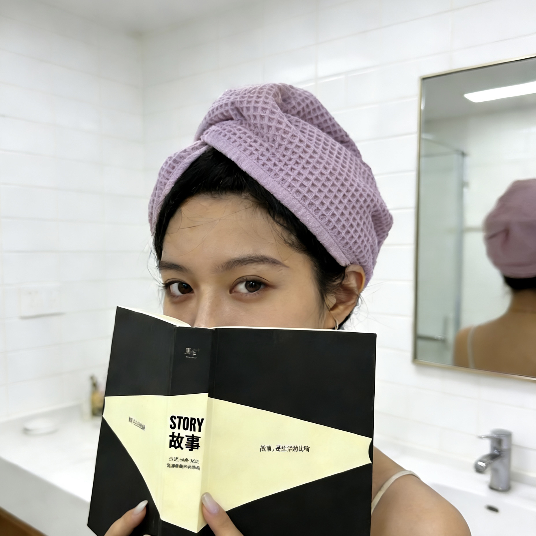 3013 解放双手 全棉华夫格干发帽 柔软吸水便携 