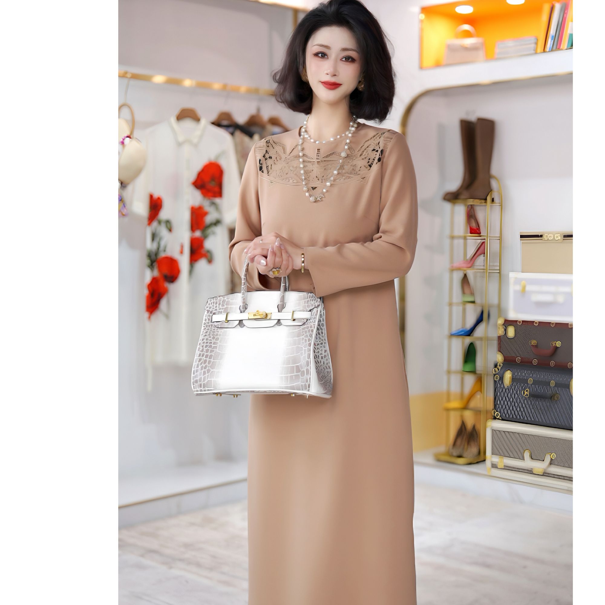 2025年早春新款气质复古中式绣花连衣裙SL25080