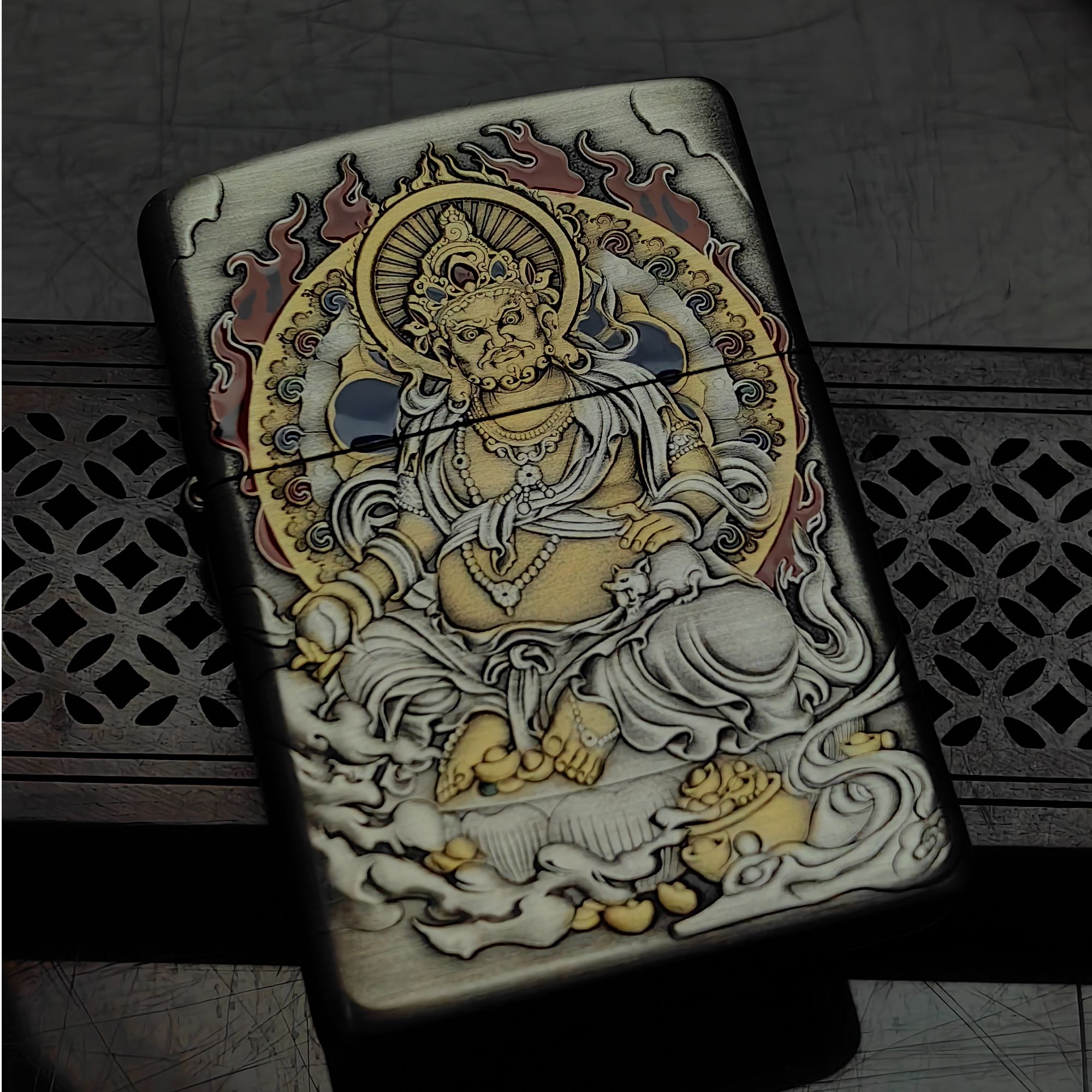 zippo打火机 DB 168熏银鎏金黄财神  DY9912FD*1353dabai