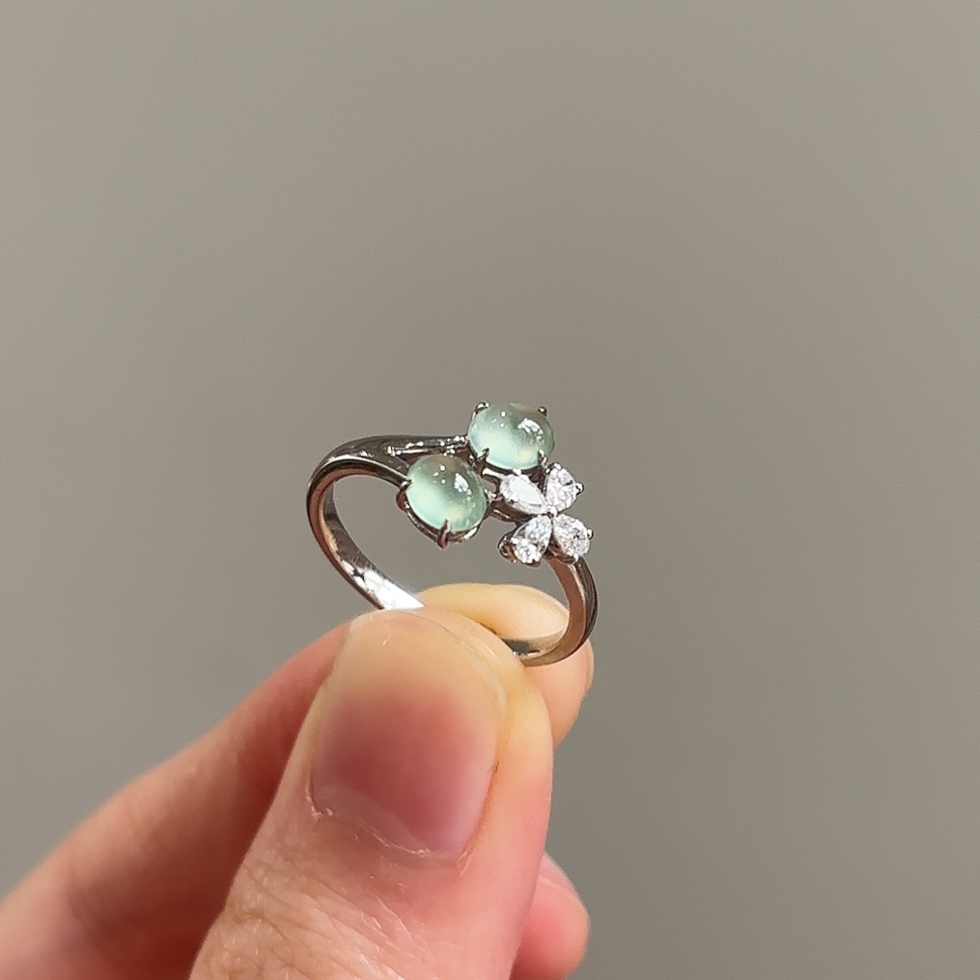 翡翠18K金镶嵌戒指11圈翡翠戒指多人不退不换