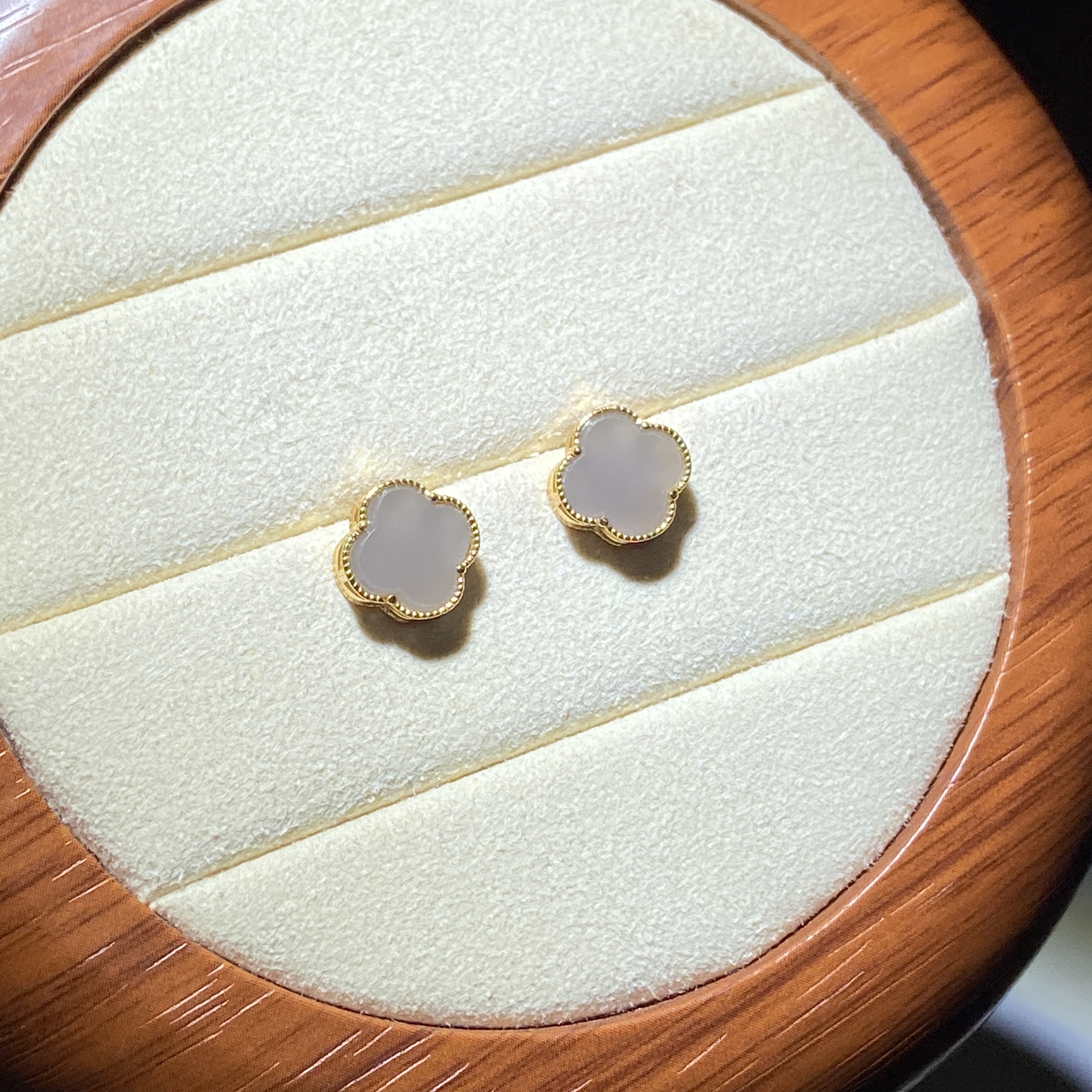 ED6160 S925冰烟紫四叶草耳钉约卡9.3*3.5mm