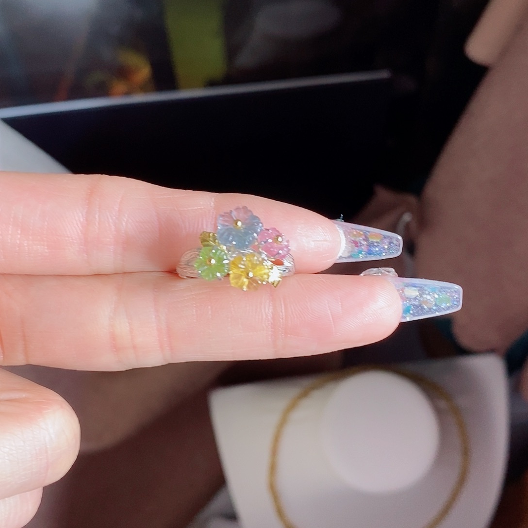 碧玺戒指银S925镶嵌碧玺戒指