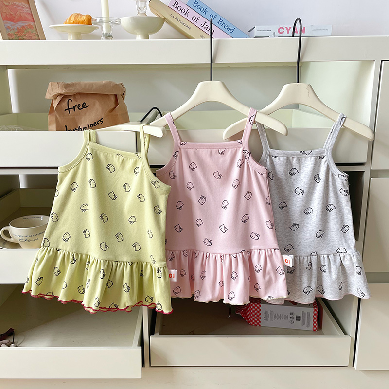 【现货】XQ254039夏季新款女童吊带裙女宝连衣裙清新夏装可爱卡通