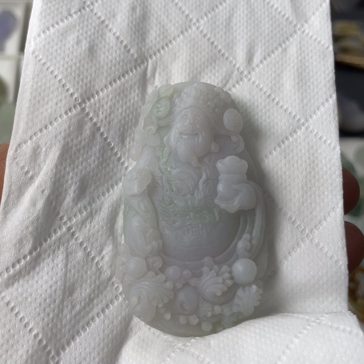 定制翡翠未镶嵌财神 毛货 无鉴赏期