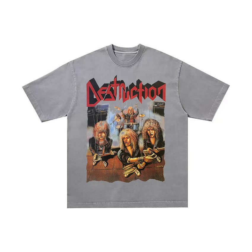 美式高街复古图案印花重磅短袖小领口宽松简约休闲透气T恤